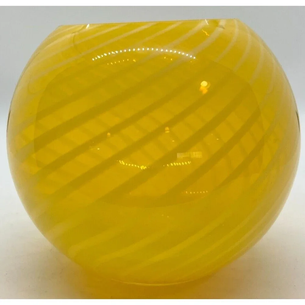 yellow vase Studio heavy glass yellow stripe pattern unknown no signature spring